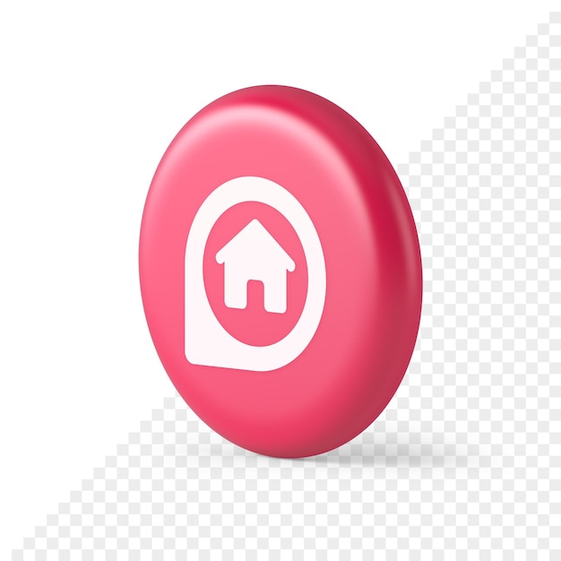 PSD house in map pin gps location distance searching button real estate agency app 3d realistic icon