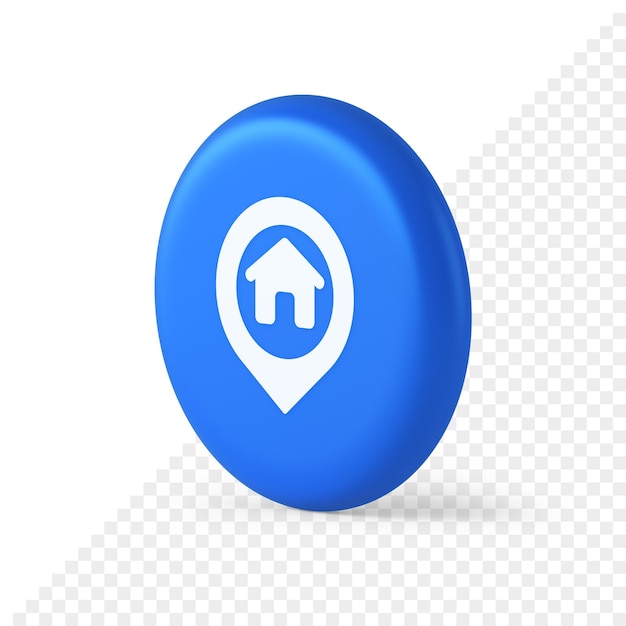 PSD house map pin location button navigation panel web app gps network pointer 3d round isometric icon