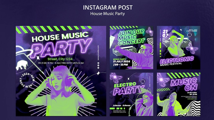 PSD house music party  instagram posts template