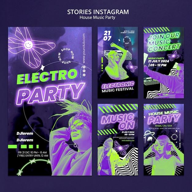 Template di storie di instagram per feste di musica house