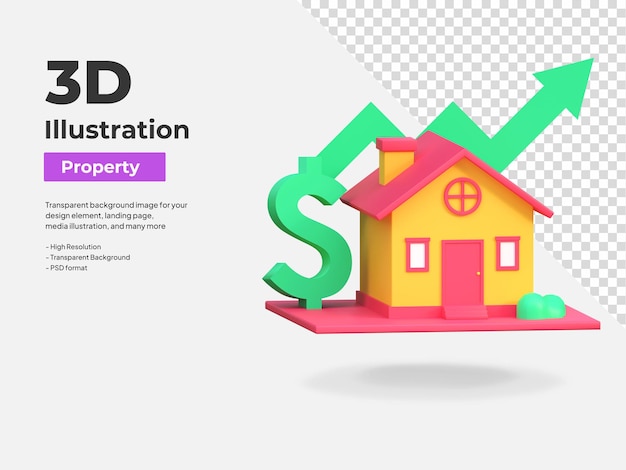 PSD house price up high icon real estate 3d illustration