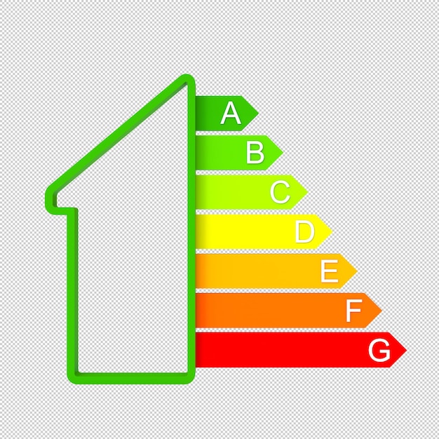 PSD 住宅のプロフィールとエネルギー分類の矢印は白に隔離されています
