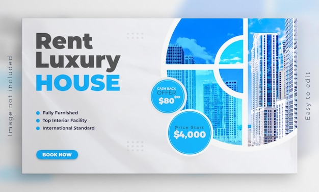 PSD house property sell web banner and real estate home horizontal post template