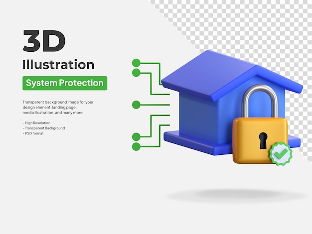 PSD house protection system 3d icon illustration