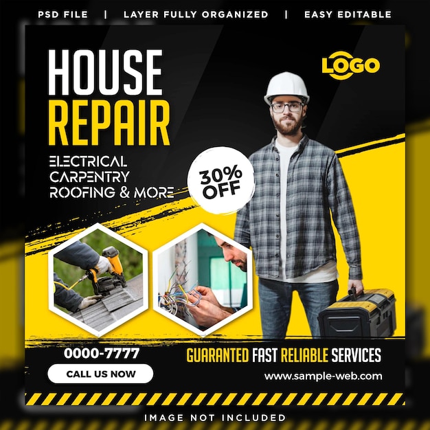 House Repair Electrical carpentry roofing social media post template