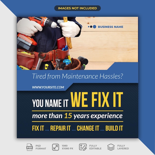 PSD house repair post template for social media