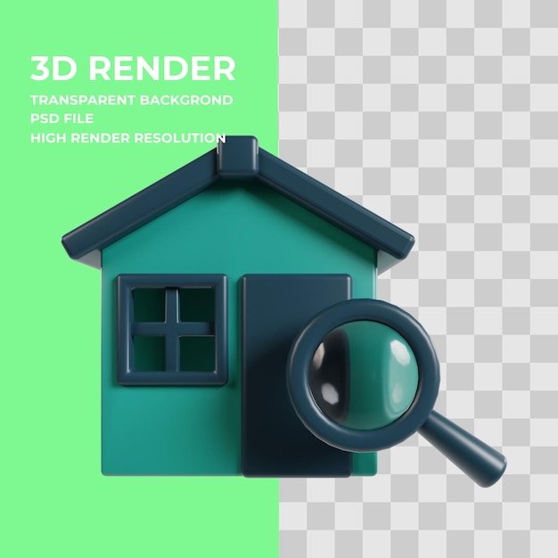 PSD illustrazione 3d di ricerca della casa