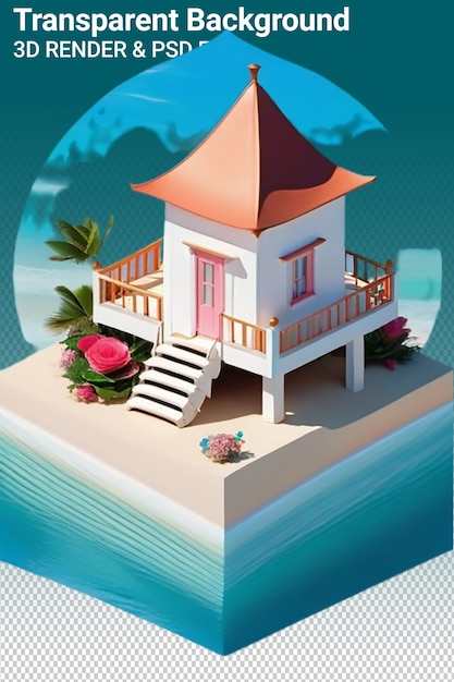 PSD a house with a balcony and a pool with a water view