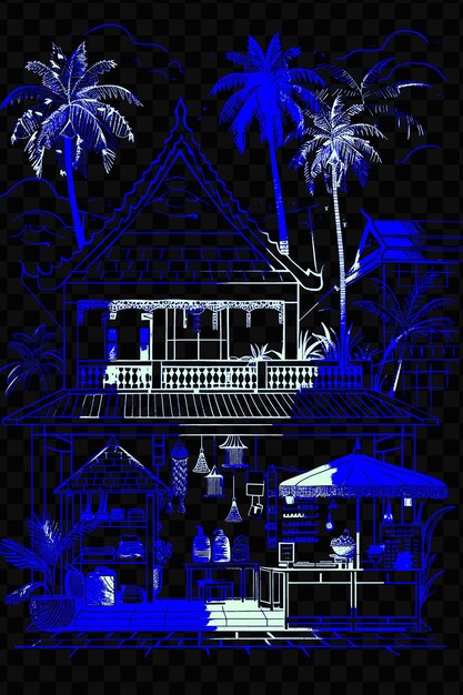 PSD a house with a blue background and a picture of a house with a palm tree in the background