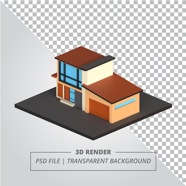 PSD Дом с гаражом 3d визуализация изолированных изображений