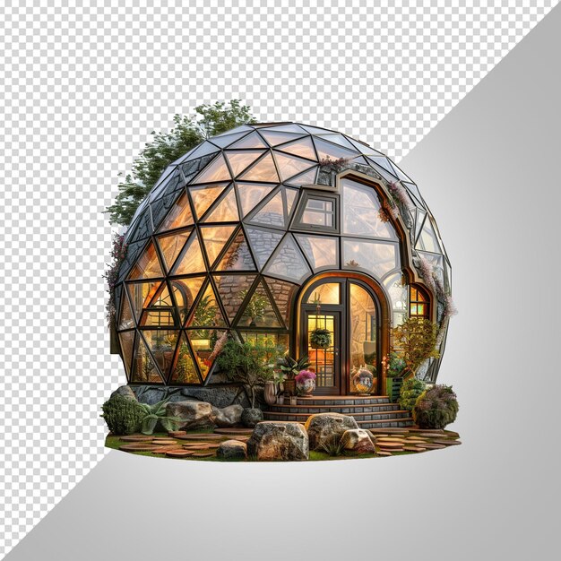 PSD a house with a glass roof and a large glass dome