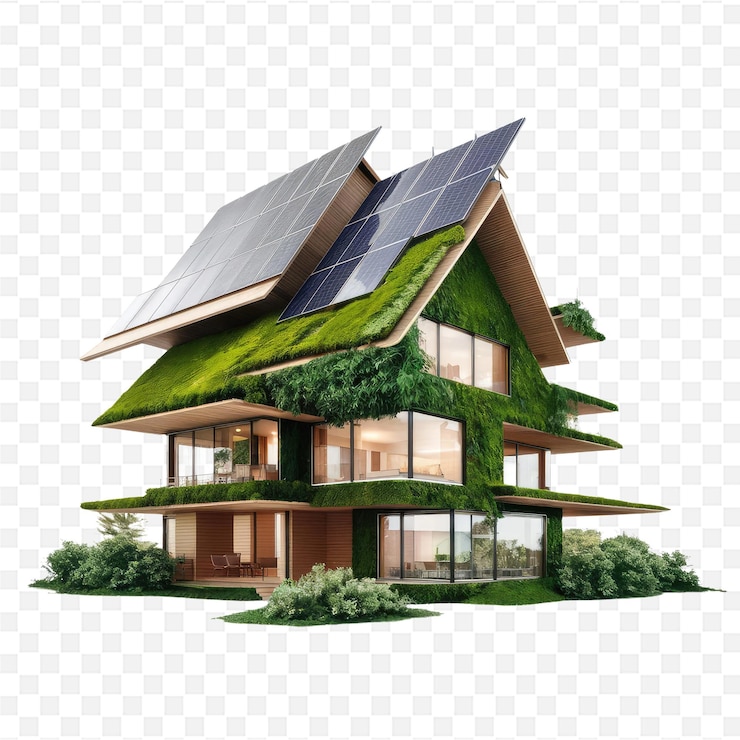 PSD a house with a green roof and a house on the bottom
