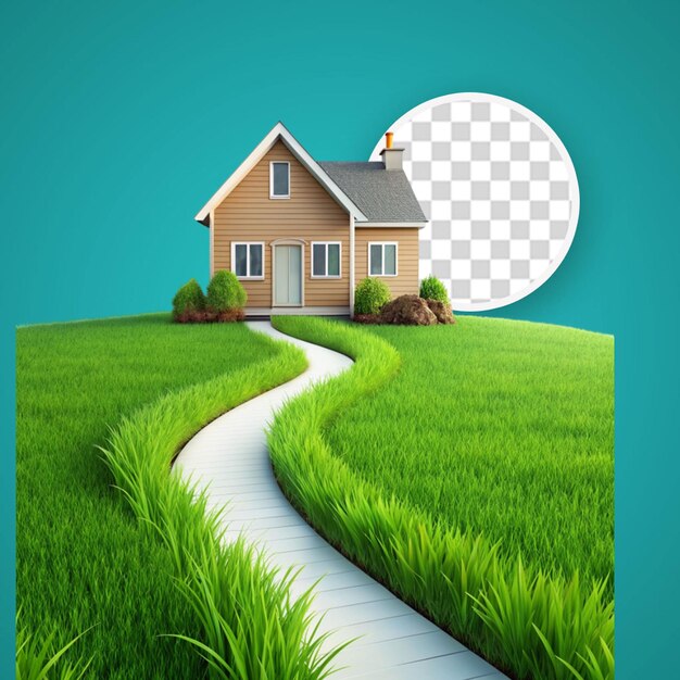 PSD house with green roof house isolated on transparent background