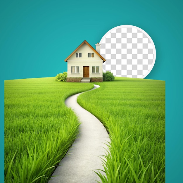 PSD house with green roof house isolated on transparent background