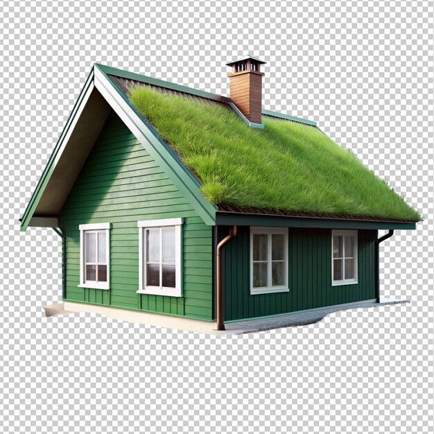 PSD house with greenry roof on transparent background