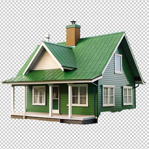 PSD house with greenry roof on transparent background