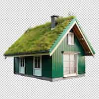 PSD house with greenry roof on transparent background