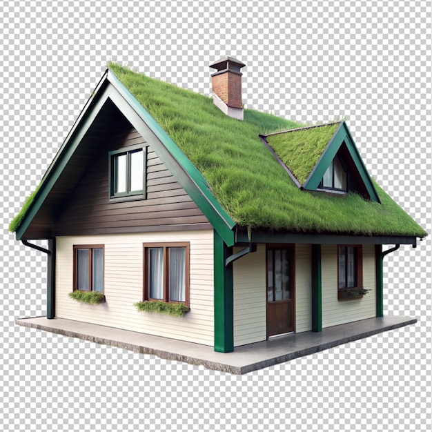 PSD house with greenry roof on transparent background