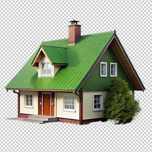 PSD house with greenry roof on transparent background