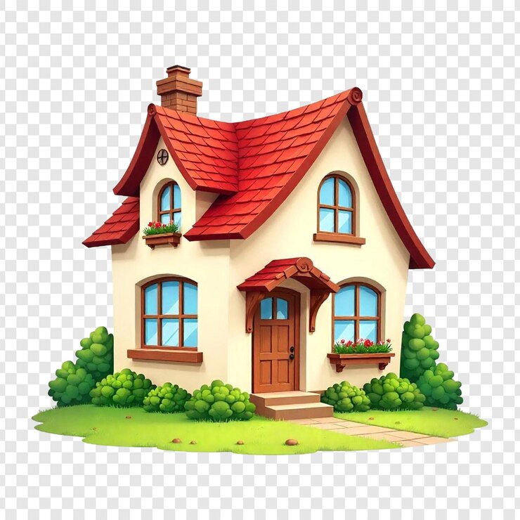 PSD house with nature isolated on transparent background