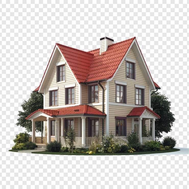 PSD дом с красной крышей и красной крышой