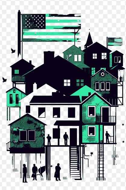 PSD housing scene with a real estate office and agents house ico poster banner postcard tshirt tattoo