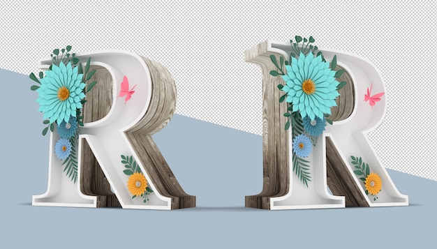 Houten brief met kleurrijke bloemdecoratie