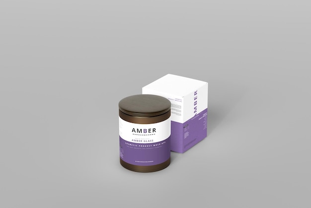 Houten deksel amber glazen pot mockup