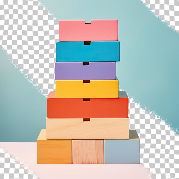PSD houten dozen in verschillende kleuren tegen een transparante achtergrond