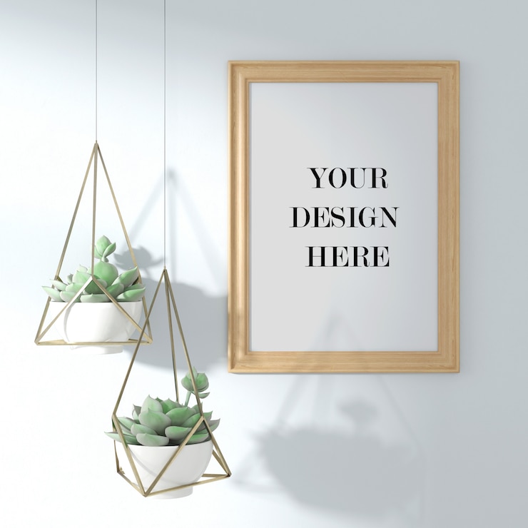 PSD houten fotolijstmodel met hangende plantenbak