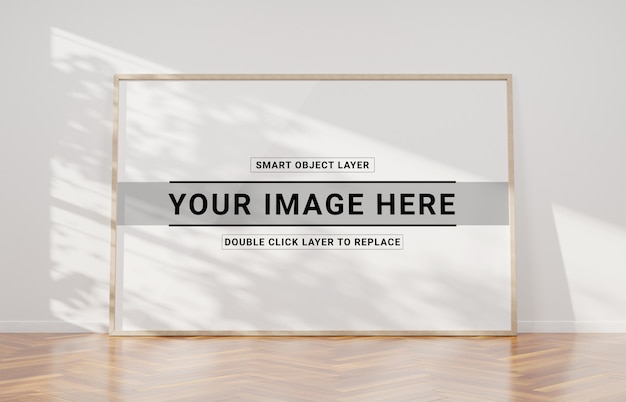 PSD houten frame leunend in interieur mockup