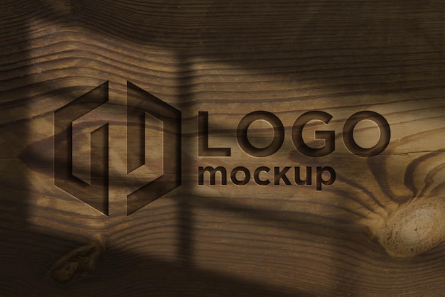Houten gegraveerde logo mockup 3D teken mockup sjabloon