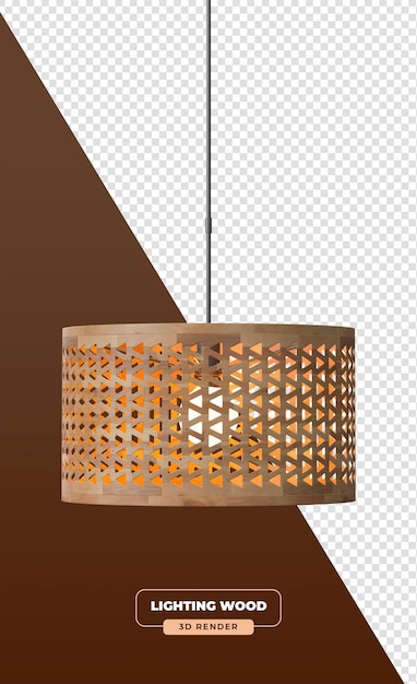 Houten geometrische hanglamp met driehoekig patroon in 3D-rendering