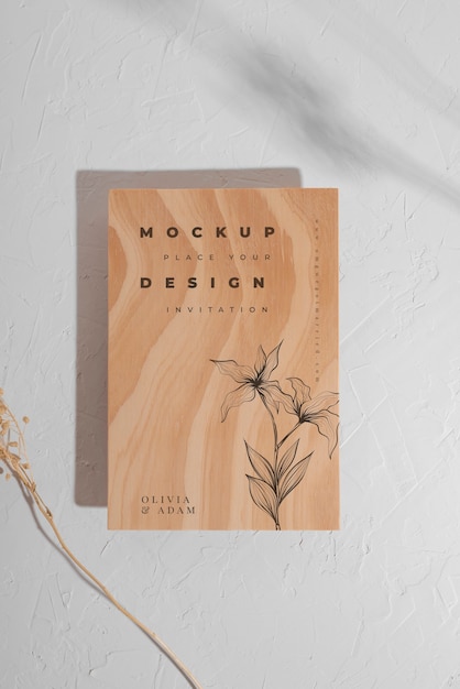 PSD houten huwelijksuitnodiging mock-up