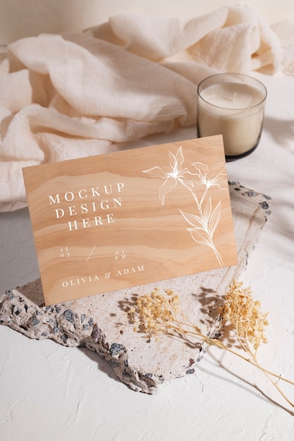 PSD houten huwelijksuitnodiging mock-up