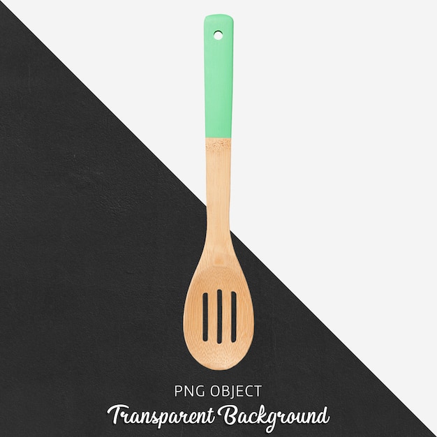Houten lepel met groen handvat op transparante achtergrond