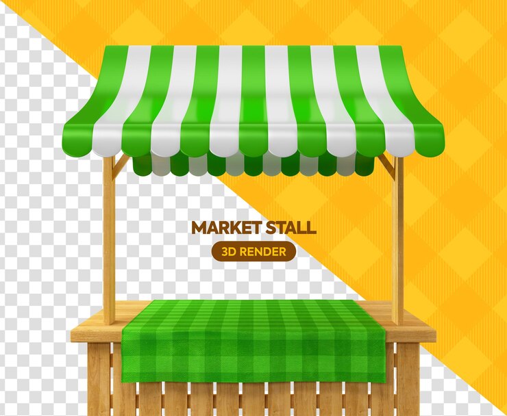 PSD houten markt kraam 3d render