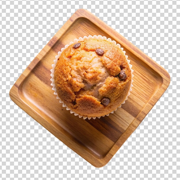 Houten plank van smakelijke muffin geïsoleerd op transparante achtergrond