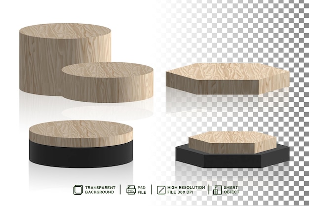 houten podiumset weergeven voor productachtergrond 3D-rendering