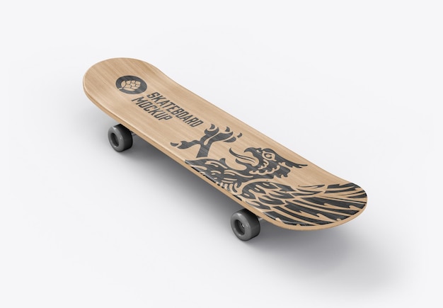 PSD houten skateboard mockup 3d renderen