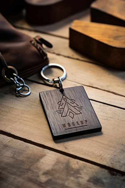 Houten sleutelhanger mock-up