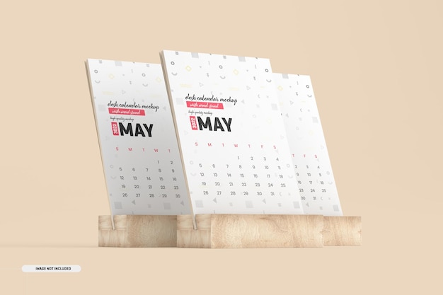 Houten standaard bureaukalender Mockup