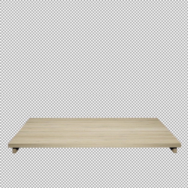 Houten tafel voorgrond houten tafelblad vooraanzicht 3d render geïsoleerd
