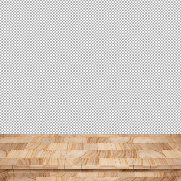 Houten tafel voorgrond houten tafelblad vooraanzicht 3d render geïsoleerd