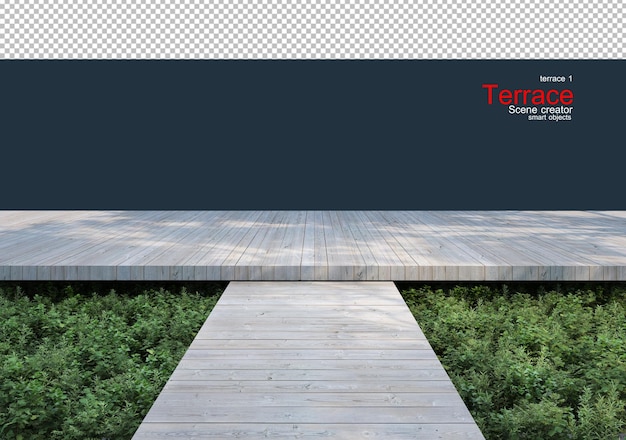 PSD houten terrassen versierd met bloemen- en plantentuinen