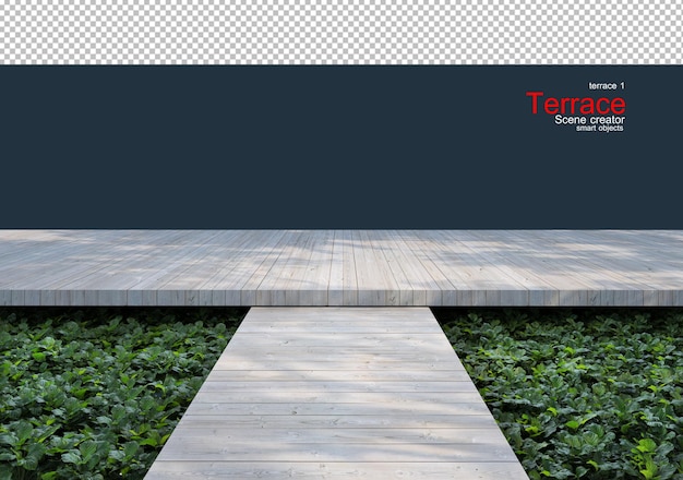 Houten terrassen versierd met bloemen- en plantentuinen