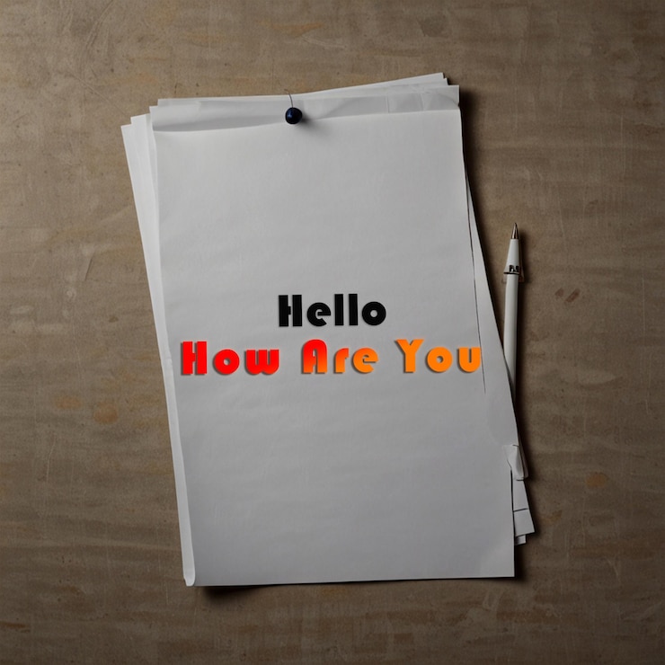 PSD how are you text write on paper