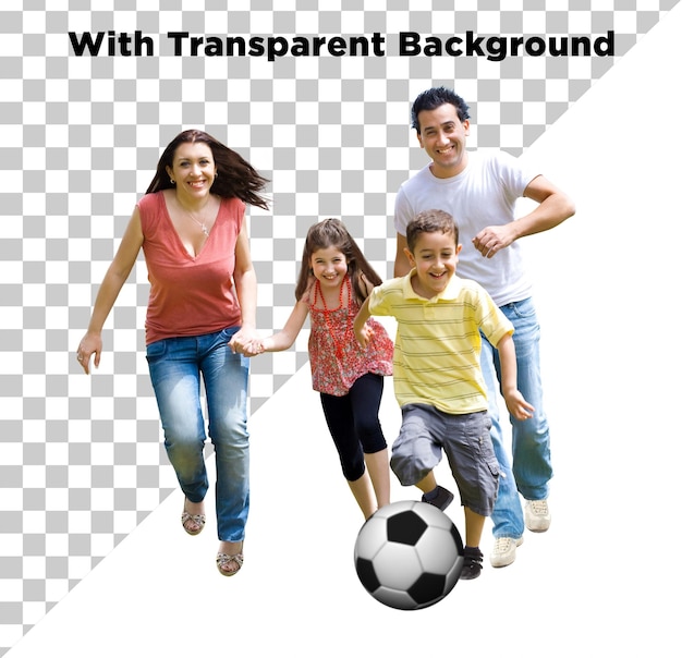 hsppy family playing football on a vacation png psd isolated on transparent background
