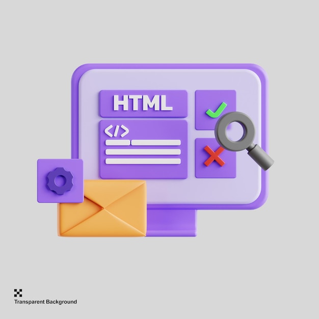 PSD html programming language 3d render illustration