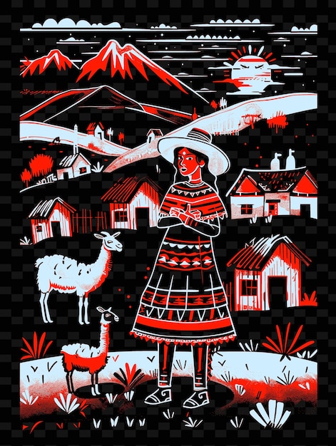 PSD huayno singer in a peruvian andean village with adobe houses illustration music poster designs
